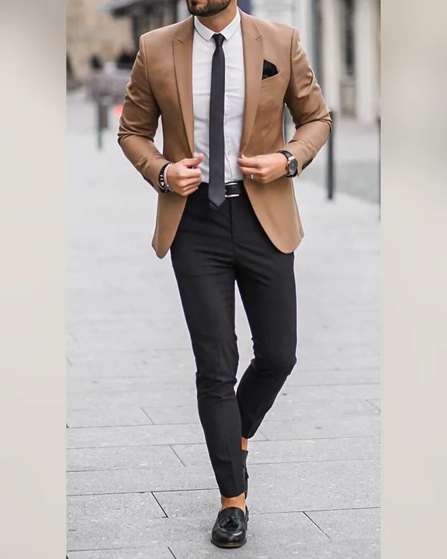 Camel Single-Breasted Blazer — Bao An Tailor style