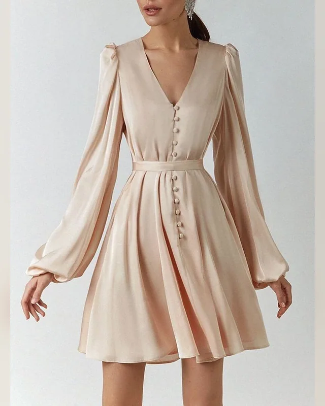 Champagne Button-Front Mini Dress — Bao An Tailor style
