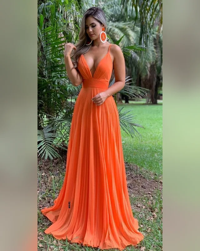 Bright Orange Halter Maxi Dress — Bao An Tailor style