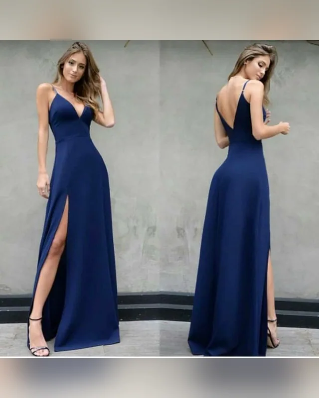 Midnight Blue Side-Slit Gown — Bao An Tailor style