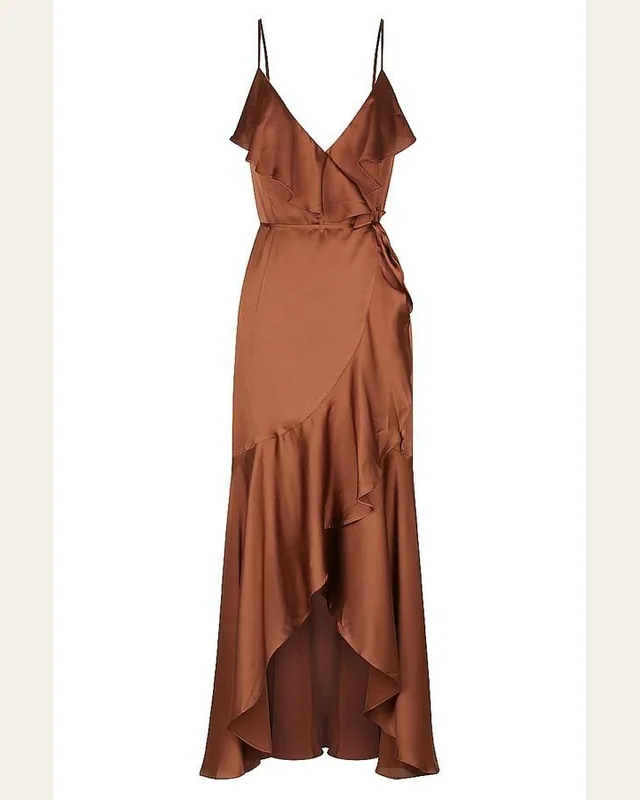 Cinnamon Wrap Ruffle Maxi Dress — Bao An Tailor style