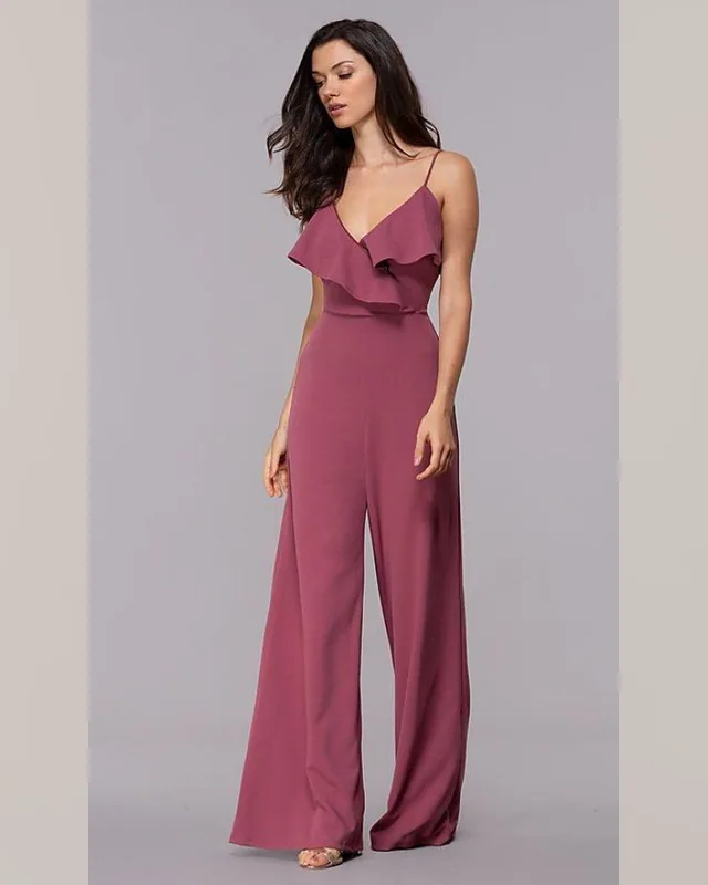 Mauve Ruffle Wide-Leg Jumpsuit — Bao An Tailor style